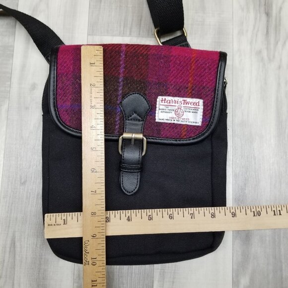 ✅Harris Tweed & Canvas Adjustable Crossbody Bag Hand Woven Black Pink Plaid - Picture 4 of 11